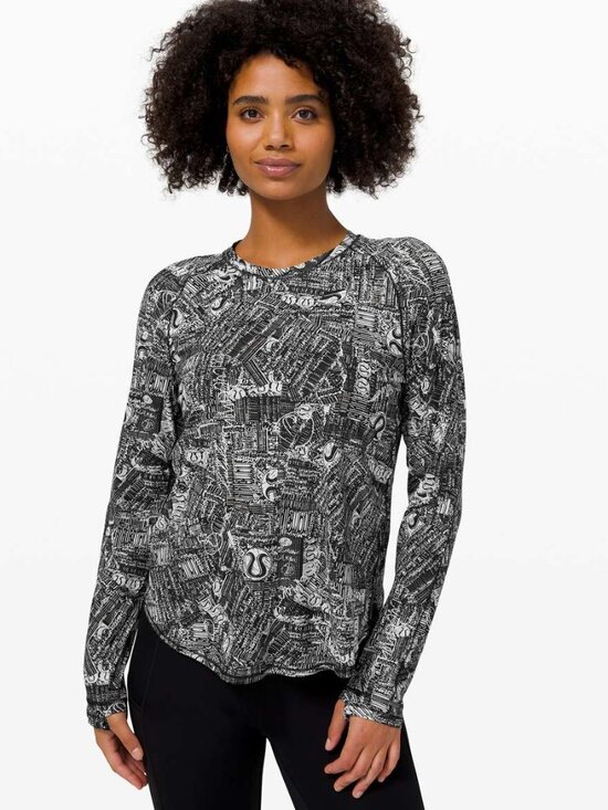 lululemon athletica Tops - Lululemon Rise and Run Long Sleeve - 10 Tear It Up Alpine White Black